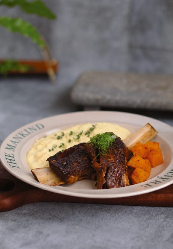 Signature 12-Hour Braised Beef Short Ribs with potato puree and pumpkin
